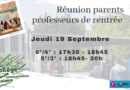 Réunions parents – professeurs – 19 septembre